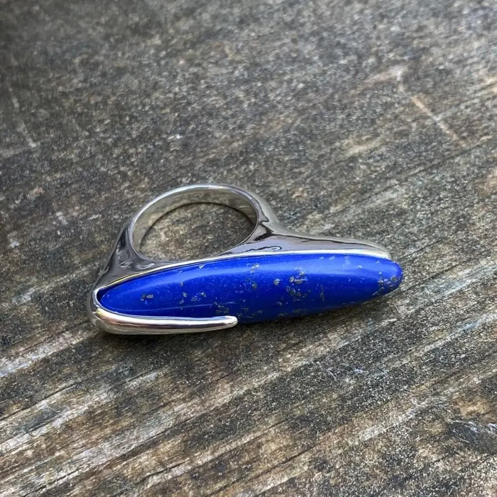NEW Silver & Lapis Deco Statement Ring